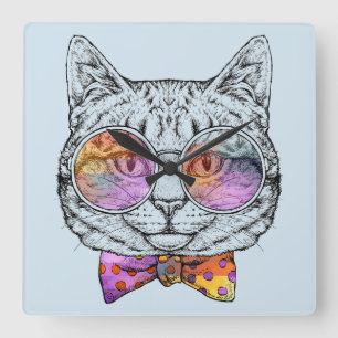 Wise Kitty Kat Square Wall Clock