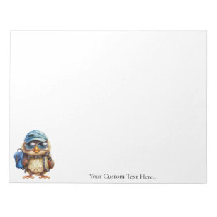 Wise Little Traveller, Kid Owl with backpack 11x8. Notepad