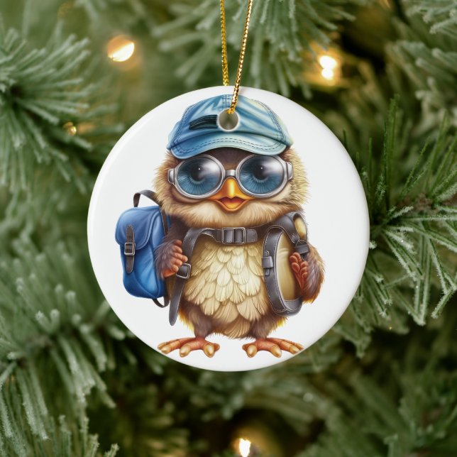Wise Little Traveller - Kid Owl with backpack Ceramic Ornament (Tree)