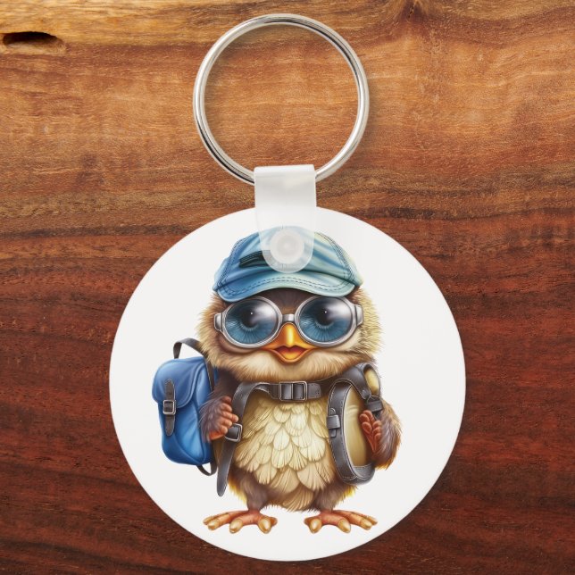 Wise Little Traveller - Kid Owl with backpack Key Ring (Front)