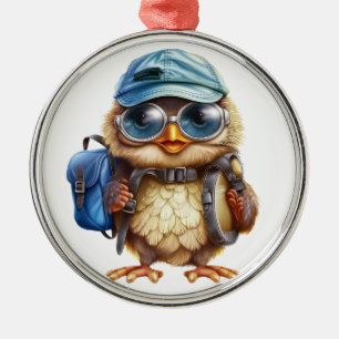 Wise Little Traveller - Kid Owl with backpack Metal Ornament