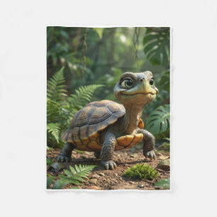 Wise Little Turtle In Lush Forest Landscape Fleece Blanket