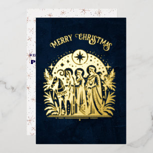 Wise Men Foil on Blue Holiday Card