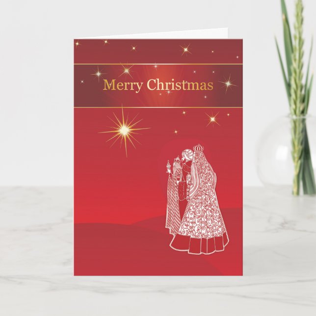Wise Men Religious Christmas on Red Background, St Holiday Card (Front)