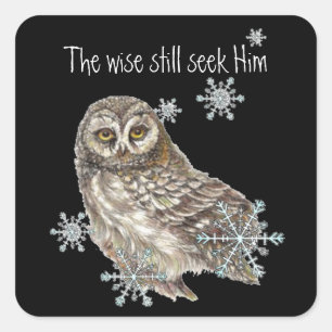 Wise Men Still Seek Him Quote Owl Bird Square Sticker