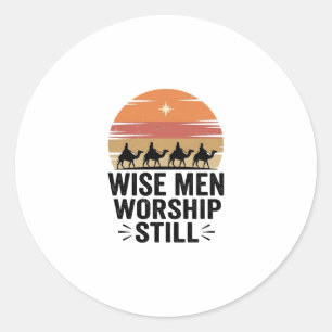 Wise Men Worship Still Vintage Christmas Shirt Classic Round Sticker