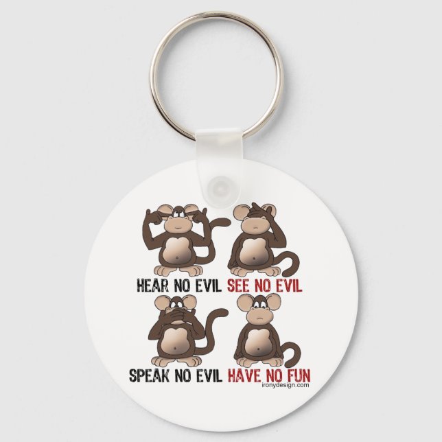 Wise Monkeys Humour Key Ring (Front)