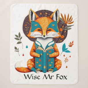 Wise Mr Fox Engrossed in his Reading. Personalise Sherpa Blanket