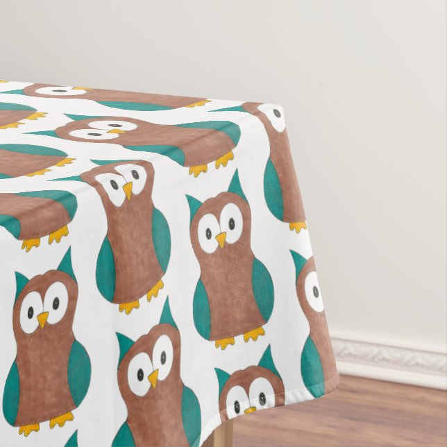 Wise Old Brown Owl Hoot Bird Animal Print Tablecloth (In Situ)