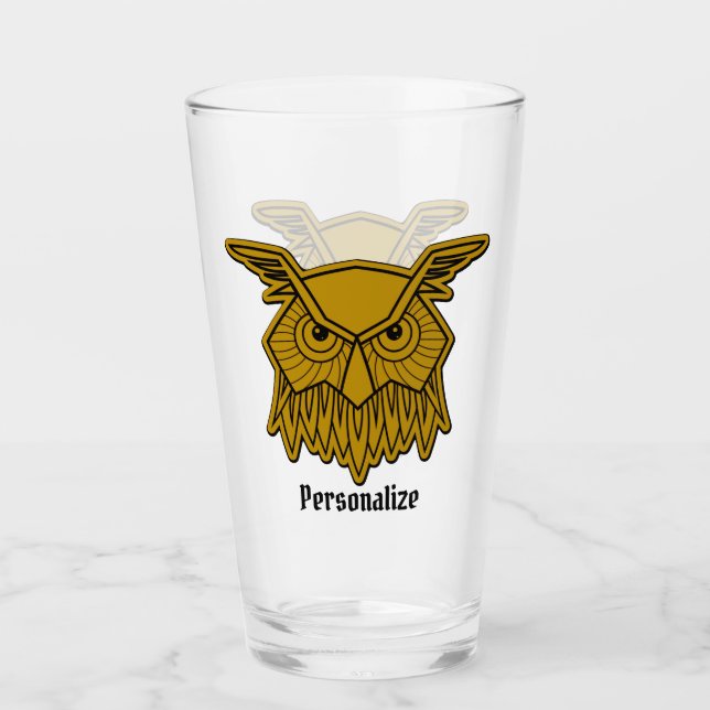 Wise Old Owl Gold Black Bird Personalised  Glass (Front)