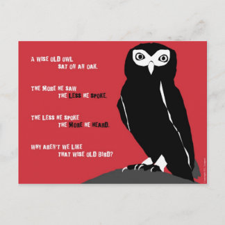 Wise Old Owl Postcard in Red