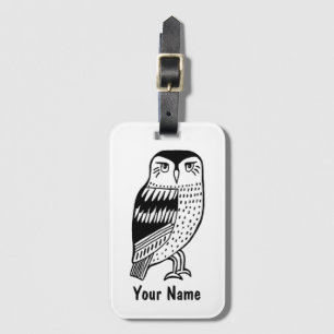 Wise Owl Black on White Luggage Luggage Tag