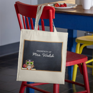 Wise Owl Chalkboard Personalised Teacher Tote Bag