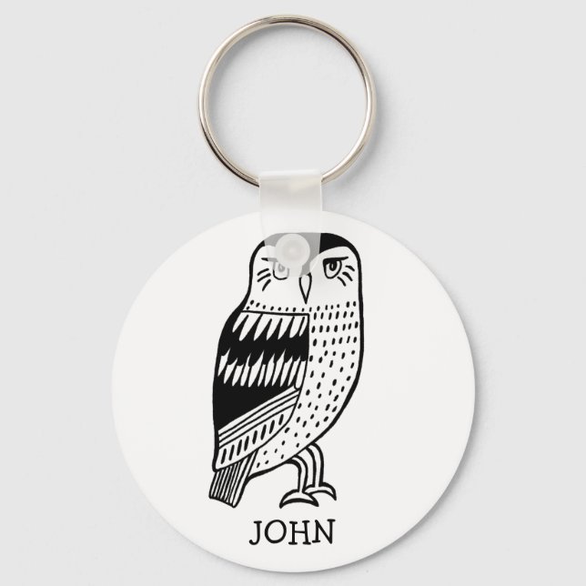 Wise Owl CUSTOM NAME Charming Bird Key Ring (Front)