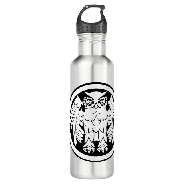 wise_owl_elegant_hand_drawn_geometric_Water Bottle (Front)