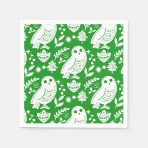 Wise Owl Folk Art Green Holiday Napkin