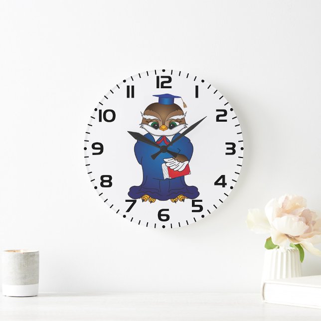 Wise Owl Graduation Cute Scholar Bird  Large Clock (Creator Uploaded)