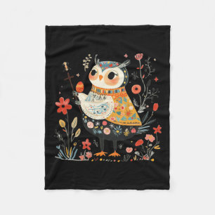 Wise Owl Guardian - Easter Egg Folk Art Fleece Blanket