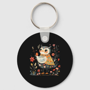 Wise Owl Guardian - Easter Egg Folk Art Key Ring