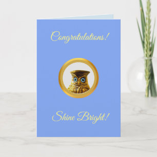 Wise Owl on Light Blue Congratulations Card