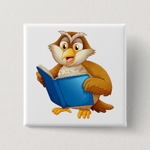 Wise Owl Reading Book 15 Cm Square Badge