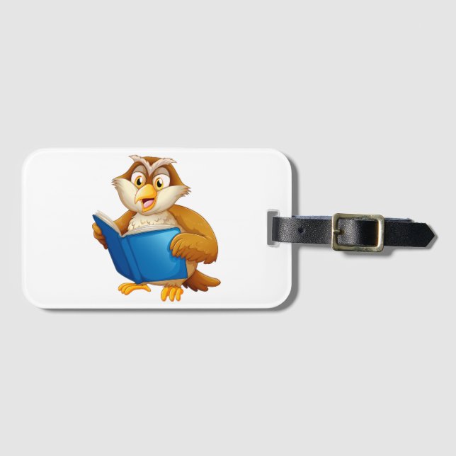 Wise Owl Reading Book Luggage Tag (Front Horizontal)