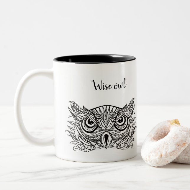 Wise owl Two-Tone coffee mug (With Donut)