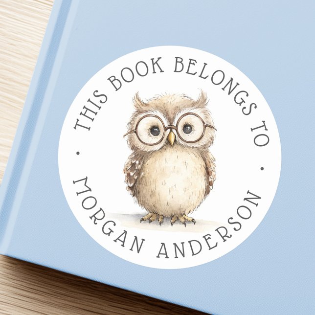 Wise owl watercolor illustration library book classic round sticker (Wise owl watercolor illustration library book classic round sticker)