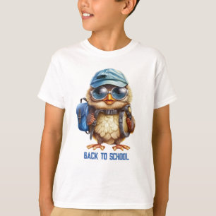 Wise Owl with Blue backpack, hats and an eyeglass, T-Shirt