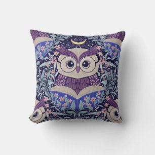 Wise Owls Under the Moonlit Sky in the Woods Cushion