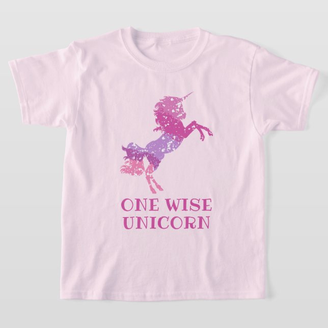 Wise Unicorn Pink Tie Girls T-Shirt (Laydown)