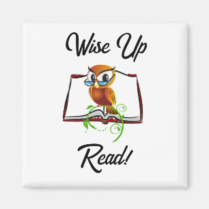 Wise Up and Read Book Owl Funny Kids Cartoon Magnet