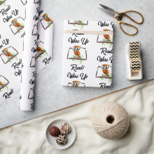 Wise Up and Read Book Owl Funny Kids Cartoon Wrapping Paper