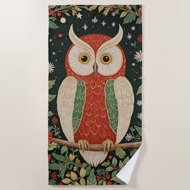 Wise Winter Watcher Beach Towel (Front)