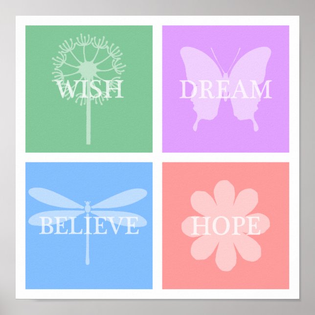 Wish, Dream, Hope, Believe Pastel Patchwork Poster (Front)