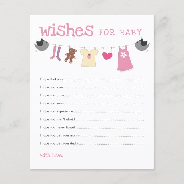 Wish for Baby Baby Shower Clothesline Advice Cards (Front)