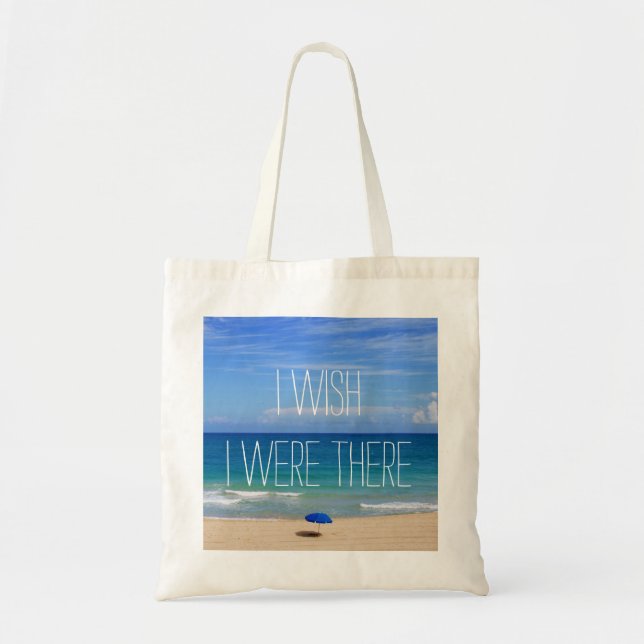 Wish I Were There - Blue Beach Umbrella Tote Bag (Front)