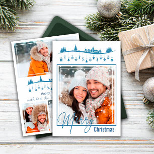 Wish Merry Christmas Photo Collage Blue Style Card