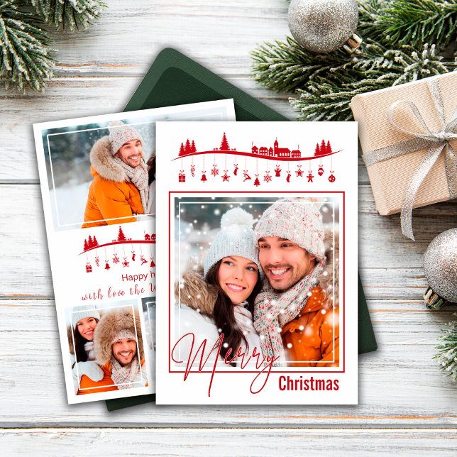 Wish Merry Christmas Photo Collage Red Style Card (Wish Merry Christmas Photo Collage Red Style Card)