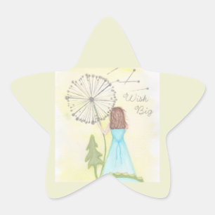 Wish on a dandelion little girl star sticker