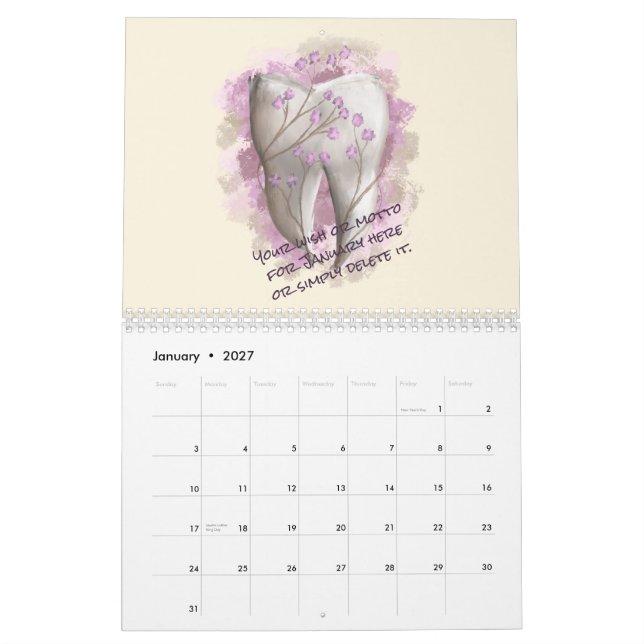 Wish or motto for each month. Dental Dentist gift  Calendar (Jan 2027)