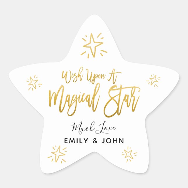 Wish Upon A Magical Star Gold Script Stars Names Star Sticker (Front)