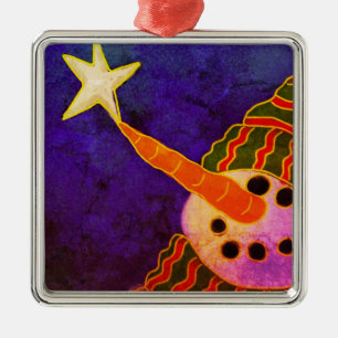 Wish Upon a Star Abstract Snowman Metal Ornament