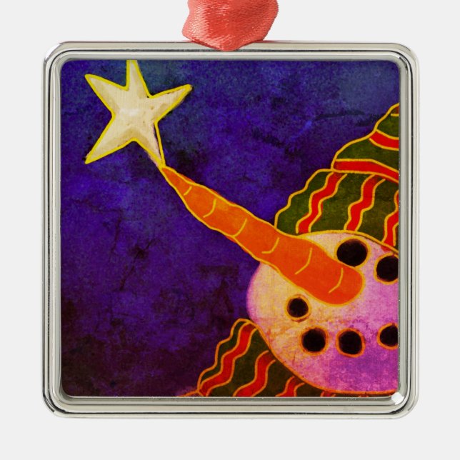 Wish Upon a Star Abstract Snowman Metal Ornament (Front)