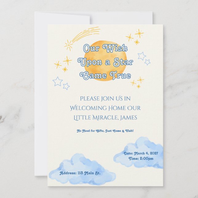 'Wish Upon a Star' Themed Adoption Celebration Invitation (Front)