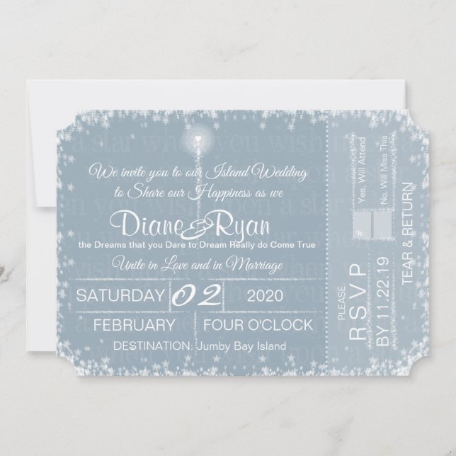 Wish Upon a Star wedding ticket invitation (Front)