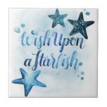 Wish Upon a Starfish Ceramic Tile<br><div class="desc">Sea Lovers I by Grace Popp. Features an inspirational quote with a nautical twist.</div>