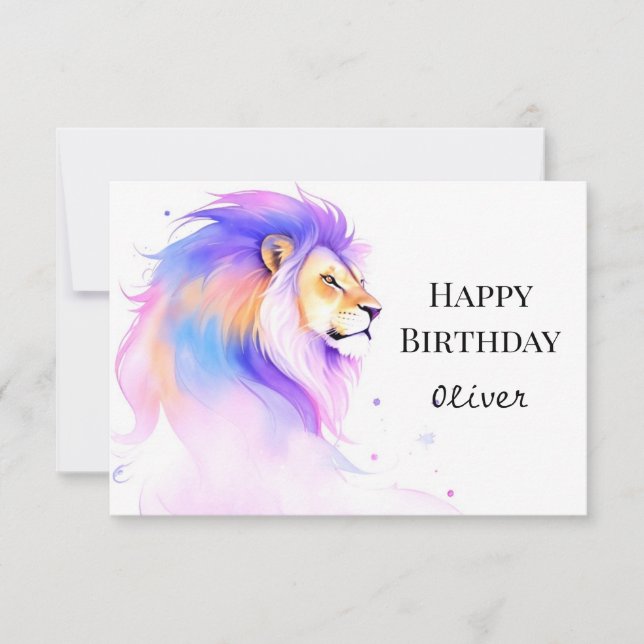  Wish Whimsical Elegant Lion Birthday Card (Front)