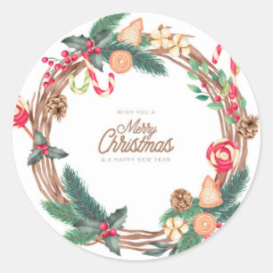 Wish You a Merry Christmas and Happy New Year Classic Round Sticker