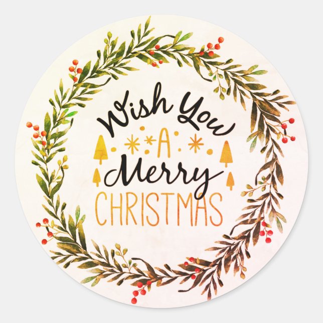 Wish you a Merry Christmas Classic Round Sticker (Front)